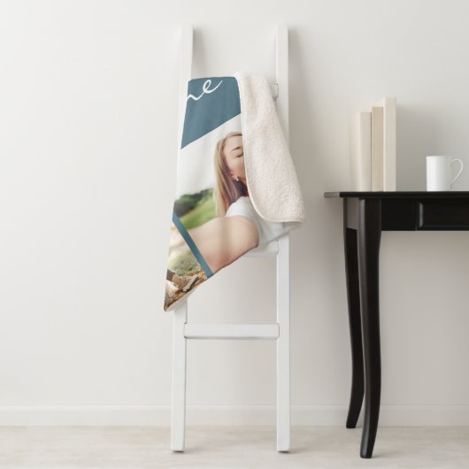 Couverture Sherpa Chien de collection photo bleu Dusty moderne (En situation)