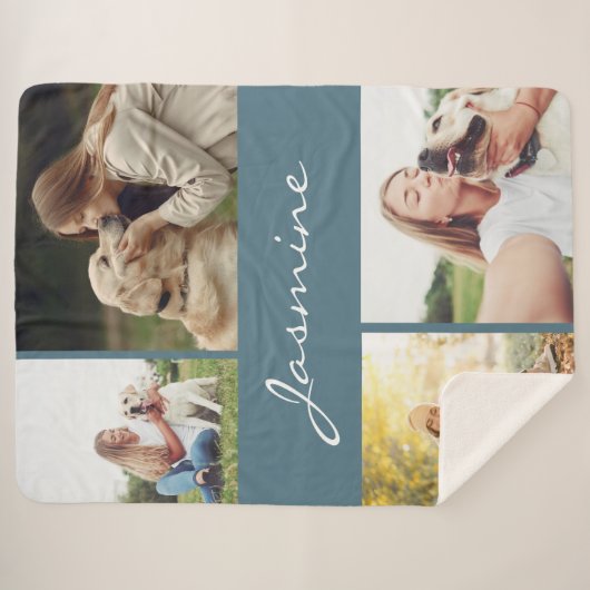 Couverture Sherpa Chien de collection photo bleu Dusty moderne (Devant (Horizontal))