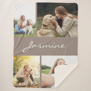 Couverture Sherpa Chien de collection photo Taupe moderne