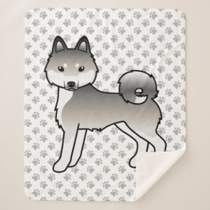 Couverture Sherpa Chien de dessin animé mignon Klee Kai d'Alaska gri