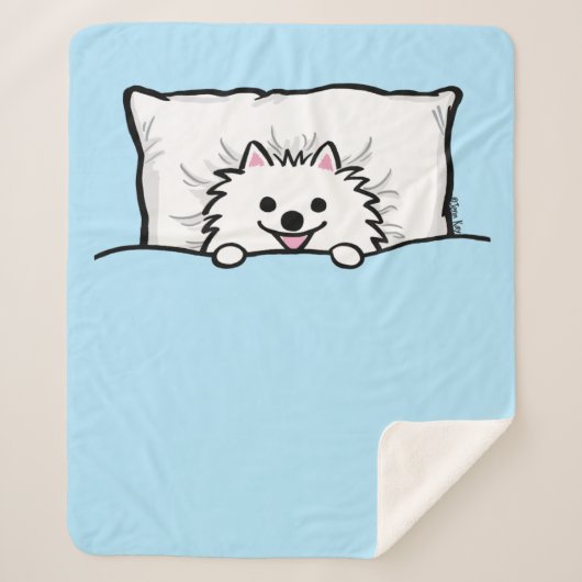 Couverture Sherpa Chien de Poméranie blanc mignon couché dans un lit (Devant)