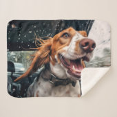 Couverture Sherpa Chien excité sur Rainy Car Ride Art (Devant (Horizontal))