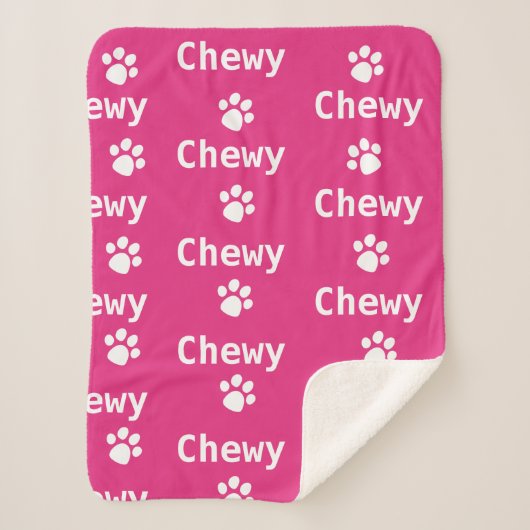 Couverture Sherpa Chien Paw Nom Rose Blanc (Devant)