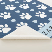 Couverture Sherpa Chien Paws, White Paws, Blue Hearts, Votre Nom (3/4)