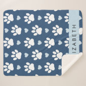 Couverture Sherpa Chien Paws, White Paws, Blue Hearts, Votre Nom (Devant (Horizontal))