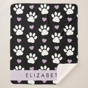 Couverture Sherpa Chien Paws, White Paws, Lilac Hearts, Votre Nom