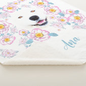 Couverture Sherpa Chien Samoyé et fleurs roses (3/4)