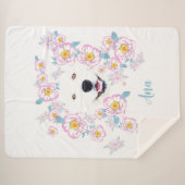 Couverture Sherpa Chien Samoyé et fleurs roses (Devant (Horizontal))