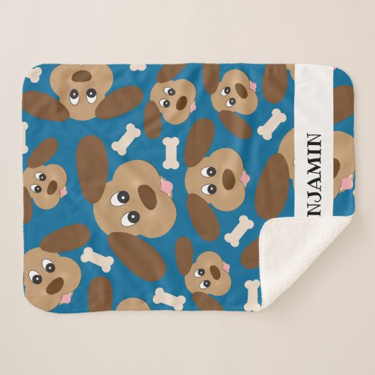 Couverture Sherpa Chien souriant mignon aux grosses oreilles personn (Devant (Horizontal))