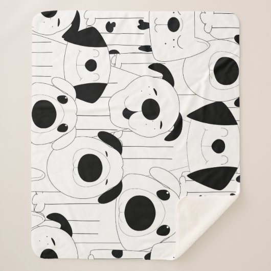 Couverture Sherpa Chiens mignons : dessin animé noir, blanc. (Devant)