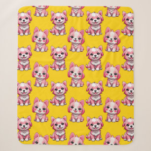 Couverture Sherpa Chiens roses mignons - Jaune