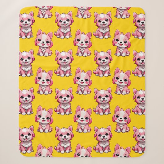Couverture Sherpa Chiens roses mignons - Jaune (Devant)