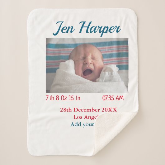 Couverture Sherpa Chiffres de naissance bébé ajouter nom lieu date d (Devant)