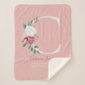 Couverture Sherpa Chiffres de naissance roses pour bébé - Lettre C - (Devant)