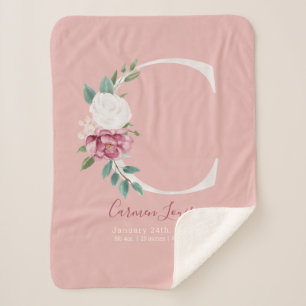 Couverture Sherpa Chiffres de naissance roses pour bébé - Lettre C -