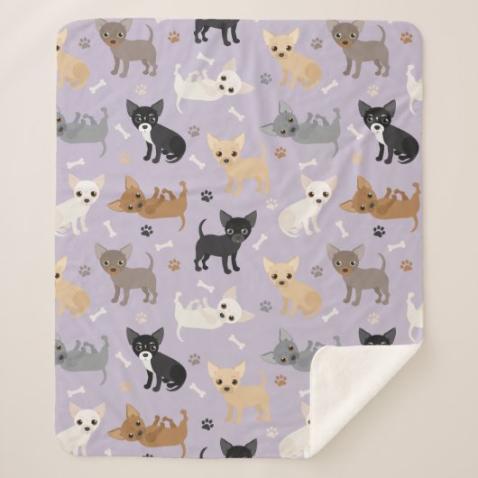 Couverture Sherpa Chihuahua Os et pattes violet (Devant)
