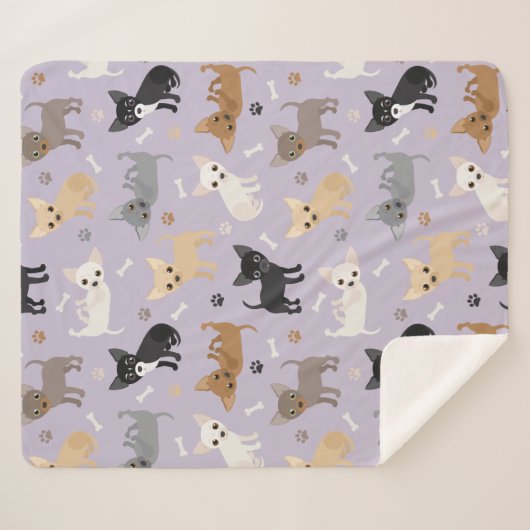 Couverture Sherpa Chihuahua Os et pattes violet (Devant (Horizontal))