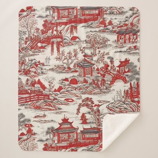 Couverture Sherpa China Garden Tee House Chinoiserie (Devant)