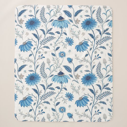 Couverture Sherpa Chinoiserie Blue Echinacea Pattern (Devant)