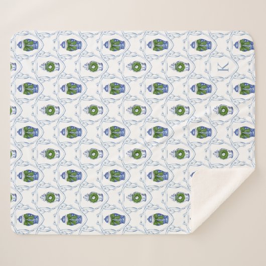 Couverture Sherpa Chinoiserie Ginger Jar Monogrammé (Devant (Horizontal))