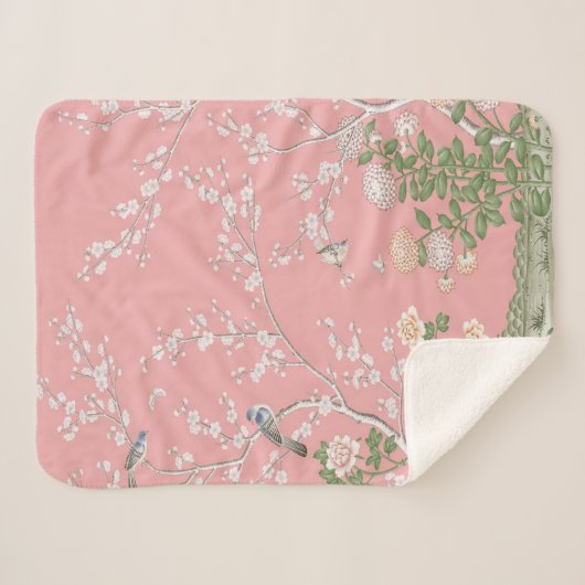 Couverture Sherpa Chinoiserie rose (Devant (Horizontal))
