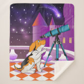 Couverture Sherpa Chiot beige rouge et télescope dans le château (Devant)