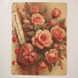 Couverture Sherpa Chocolats et fleurs de la Saint-Valentin vintage