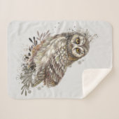 Couverture Sherpa Chouette d'aquarelle Oiseau Faune Nature Art (Devant (Horizontal))