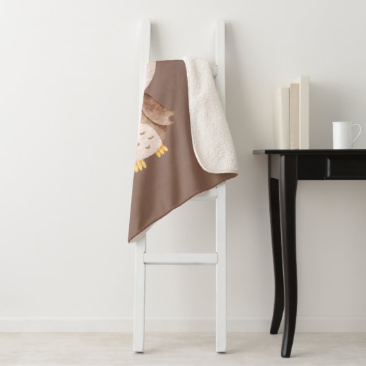 Couverture Sherpa Chouette Marron Mignonne (En situation)