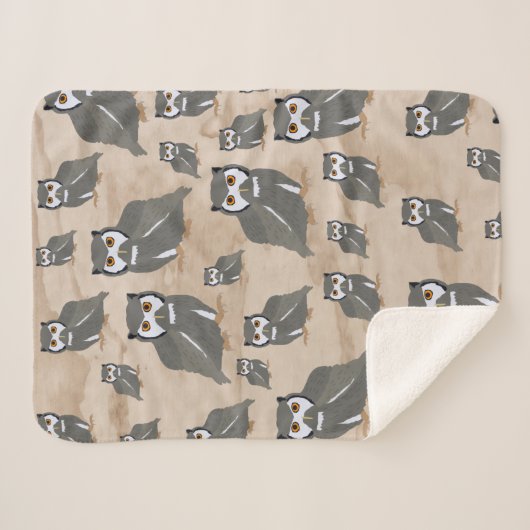 Couverture Sherpa Chouette Motif & Bois rustique (Devant (Horizontal))