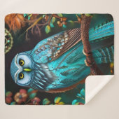 Couverture Sherpa Chouette turquoise (Devant (Horizontal))