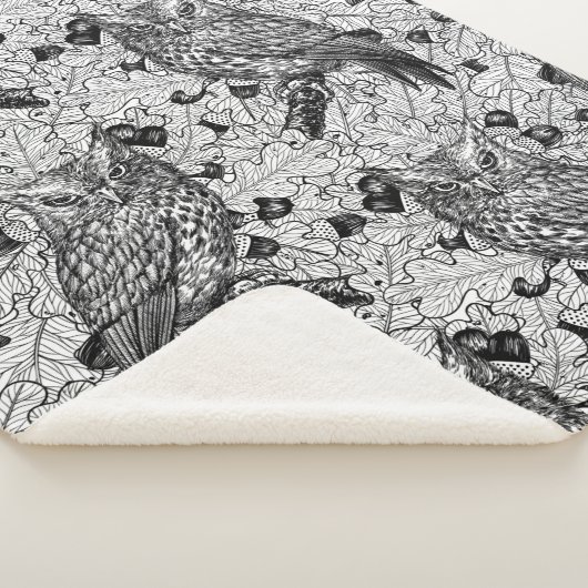 Couverture Sherpa Chouettes dans le chêne, noir et blanc (3/4)