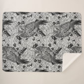 Couverture Sherpa Chouettes dans le chêne, noir et blanc (Devant (Horizontal))