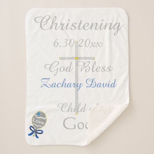Couverture Sherpa Christening Cross Boy Blue Star Rattle Medium (Devant)