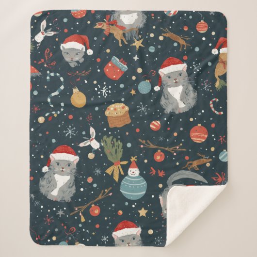 Couverture Sherpa christmas Pattern Cats (Devant)