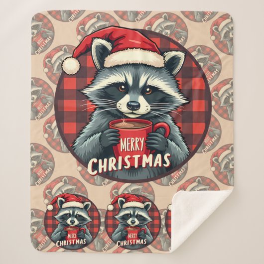 Couverture Sherpa Christmas Raccoon Cocoa Cheer (Devant)