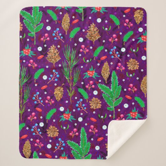 Couverture Sherpa Christmas seamless pattern with pine cones, fir br (Devant)