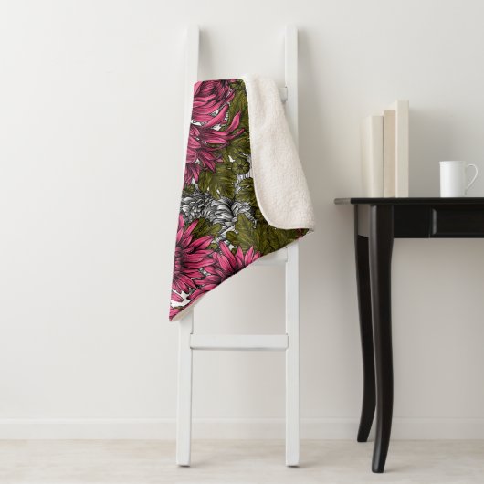 Couverture Sherpa Chrysanthème rose (En situation)