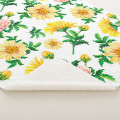 Couverture Sherpa Chrysanthèmes aquarelle. Fleurs jaunes avec gre (3/4)