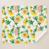 Couverture Sherpa Chrysanthèmes aquarelle. Fleurs jaunes avec gre (Devant (Horizontal))