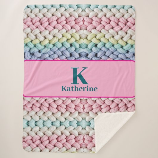 Couverture Sherpa Chunky Pastel Knit Monogram Custom Name Gift (Devant)