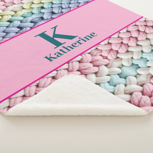 Couverture Sherpa Chunky Pastel Knit Monogram Custom Name Gift (3/4)