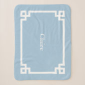 Couverture Sherpa Ciel Bleu et Clé Grecque Monogramme Blanc (Devant)