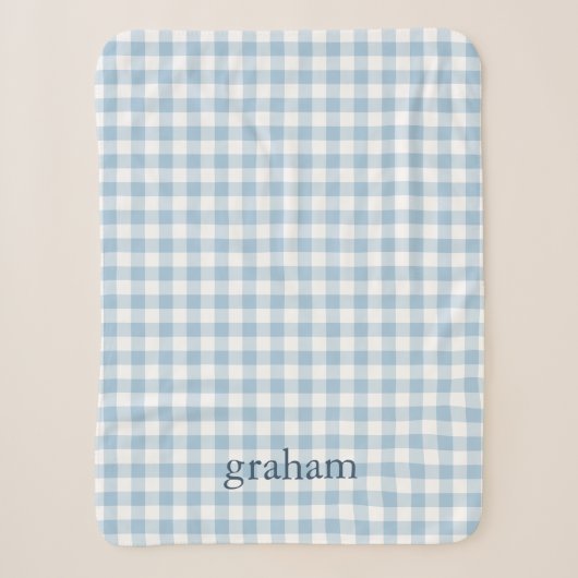 Couverture Sherpa Ciel Bleu Gingham Monogrammé (Devant)