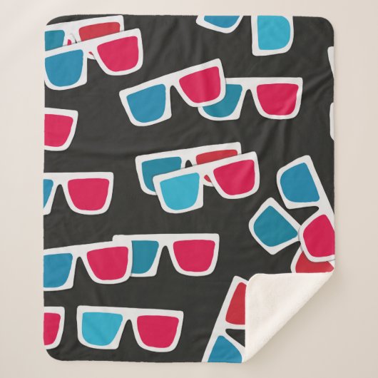 Couverture Sherpa Cinéma, lunettes 3d motif, sans soudure.  (Devant)