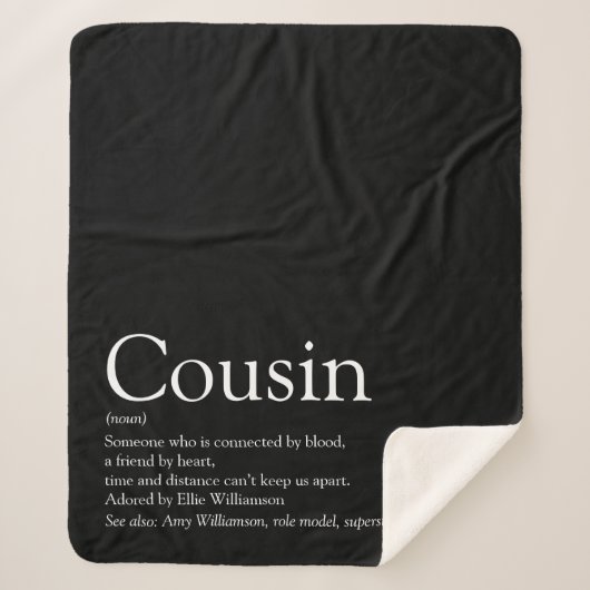 Couverture Sherpa Citation de cousin cool moderne noir et blanc (Devant)