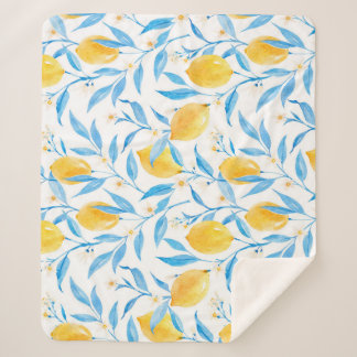 Couverture Sherpa citrons aquarelle : motif dessiné à la main.