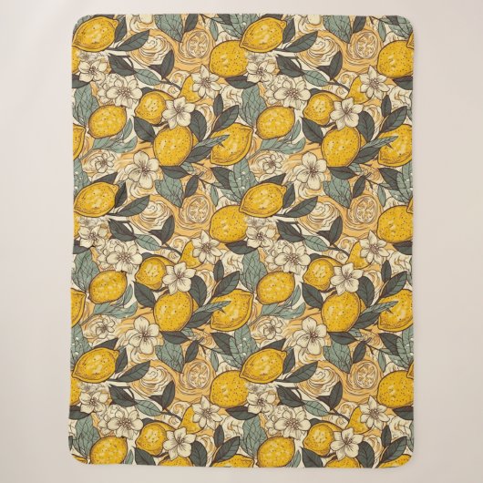 Couverture Sherpa Citrons d'été et fleurs blanches (Devant)