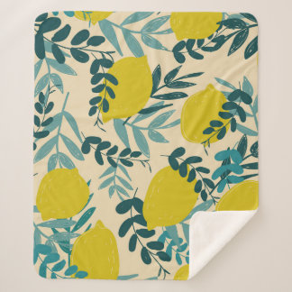 Couverture Sherpa Citrons et feuilles, arrière - plan vintage.