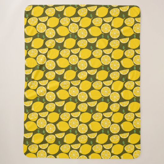 Couverture Sherpa Citrons jaunes et motif vert olive : Citrus modern (Devant)